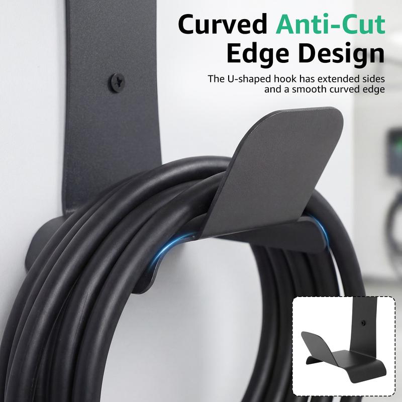EV Charger Holder for J1772 Connector Holster Stainless Steel Wall Mount Cable Organizer Dock with U-Hook for Electric Vehicle