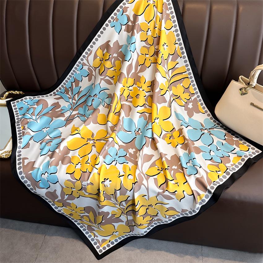 Versatile British-Style Silk Square Scarf - 90cm Solid Color Shawl & Headscarf