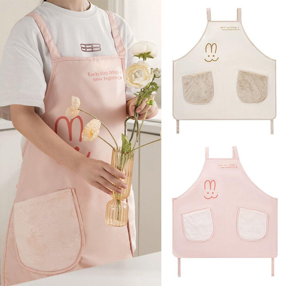 With Hand-wiping Kitchen Apron Cartoon Rabbit Kitchen Smock New Cooking Work Clothes