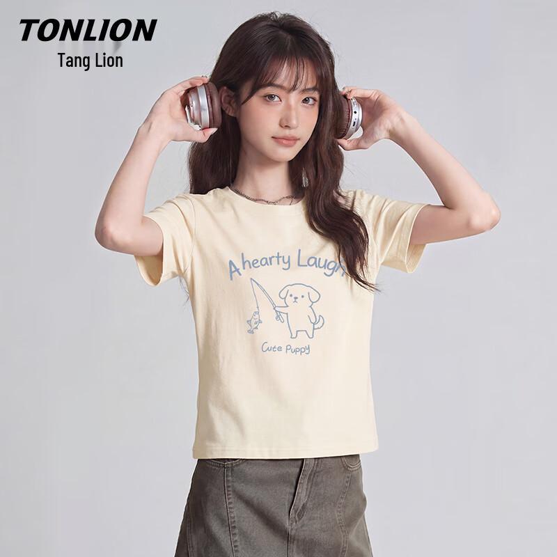 Женская хлопковая футболка TonLion с принтом мультяшного щенка