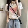Women's 2023 Summer European Style White Textured Heart Cropped T-Shirt