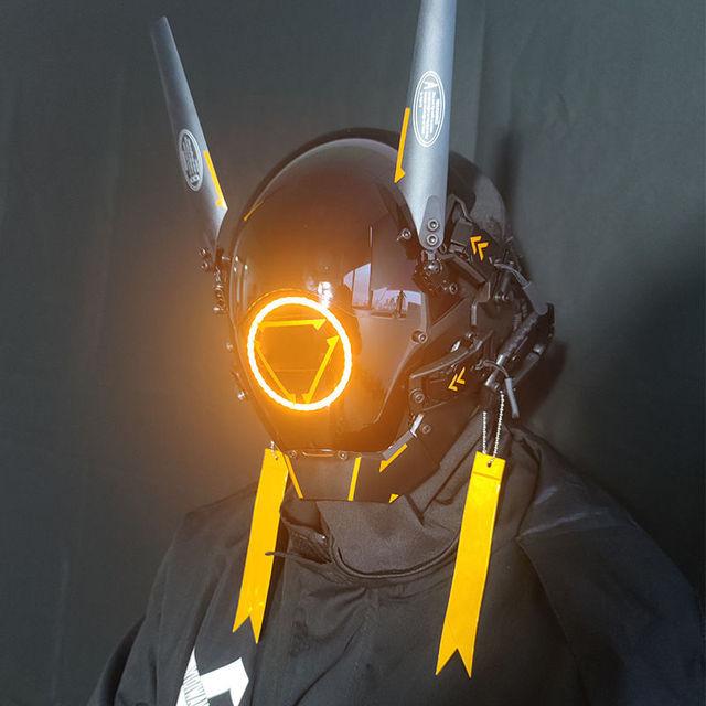 Cyberpunk Helmet Cosplay Dreadlocks Cool Mask With Led Light Shinobi Samurai Mask Braids Christmas Birthday Gift Dreads Wings
