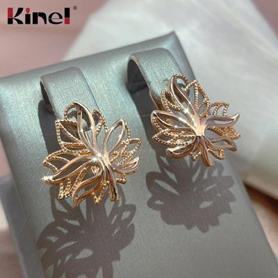 Модные серьги Kinel из розового золота с глянцевым листом для женщин