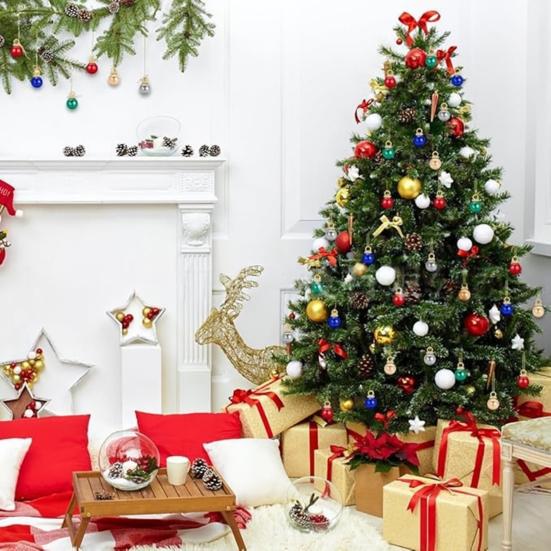 60Pcs 16MM Mini Christmas Ball Shatterproof Plastic Reusable Holiday Decoration Xmas Tree Hanging Colorful Glossy Ball Ornament Pendant