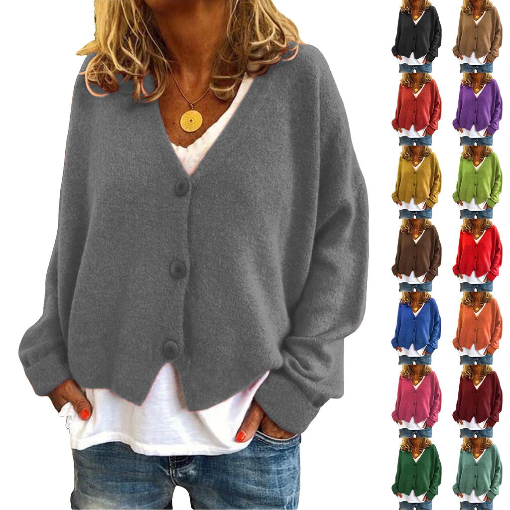 Women's Fashion Oversized Knit Cardigan Sweater With Buttons Long Sleeves Solid Color Jacket