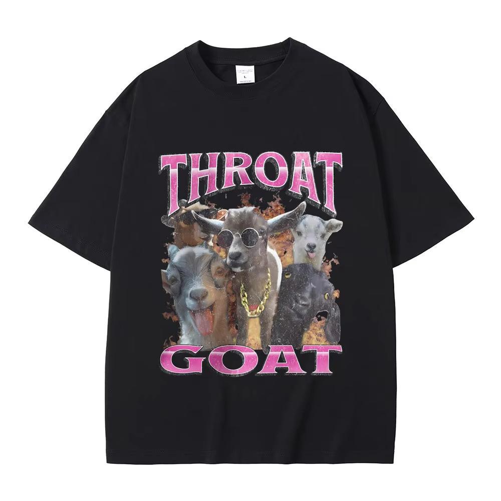 Funny Throat Goat Graphic Print Tshirt Male Fashion Oversized Streetwear Unisex Women Casual High Quality Pure Cotton Short Sleeve