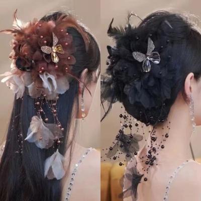 Tassel Hair Claw Feather Flower Pearls Shark Clip Fashion Grasping Clip  for Girl