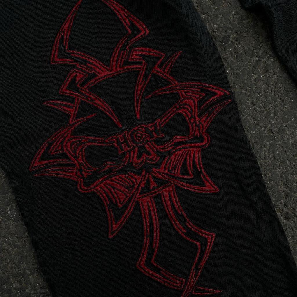 Y2K Jeans Mens Hip Hop Retro Skull Embroidery Washed Baggy Denim Pants New Straight Casual Loose Wide Leg Trouser Streetwear