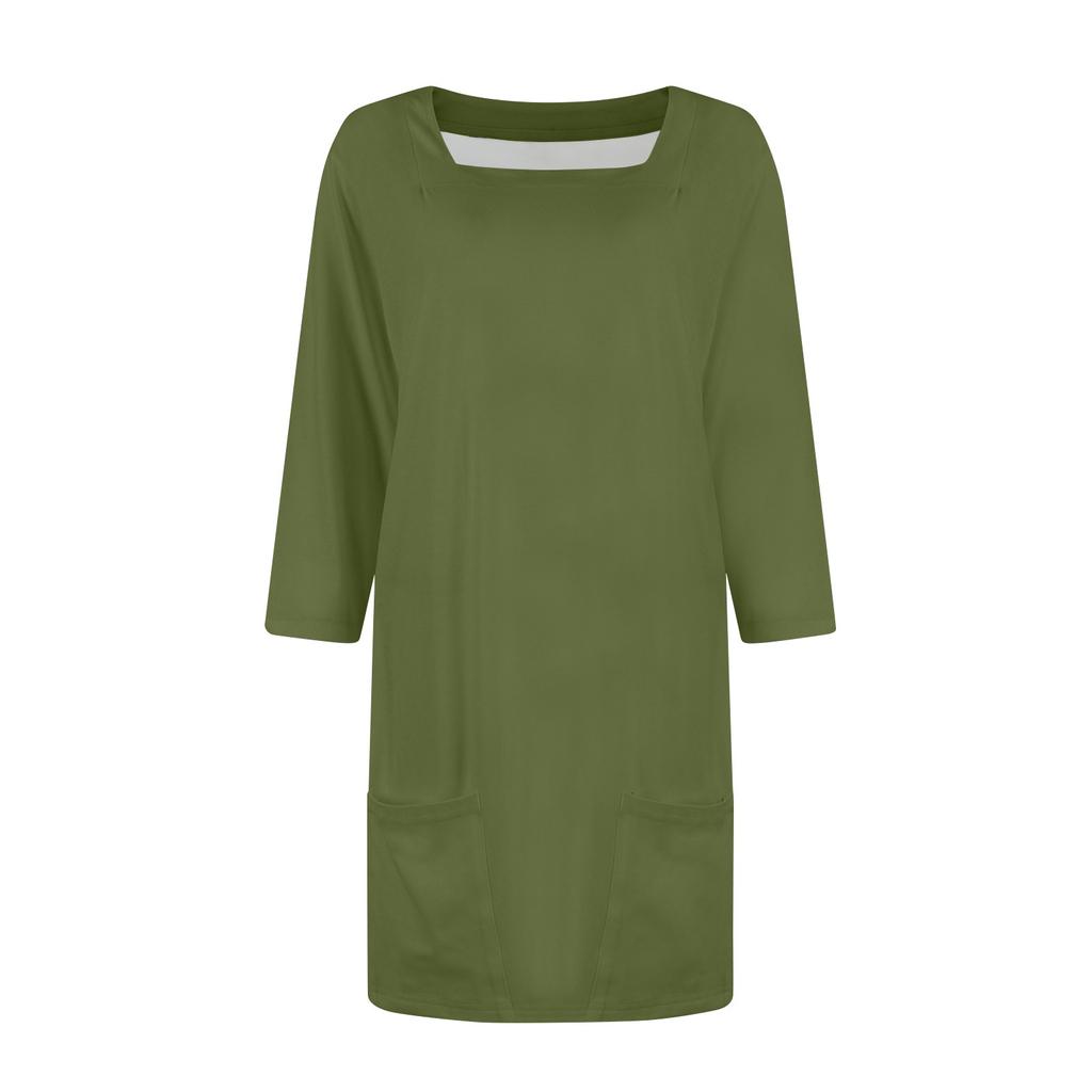 Женское модное повседневное однотонное короткое платье с квадратным вырезом и рукавом 3/4