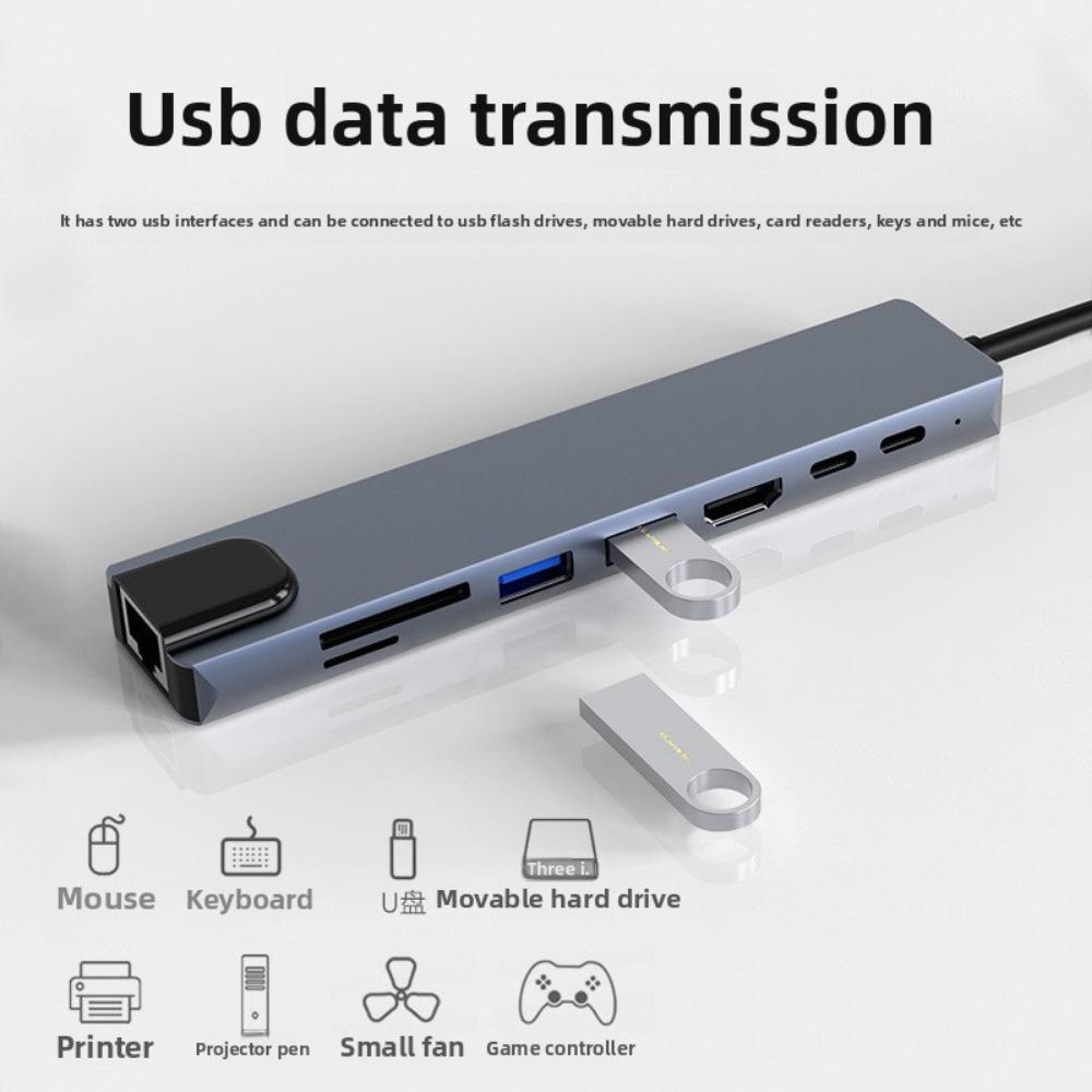 8-в-1 USB C-концентратор с портом Ethernet, многопортовый адаптер типа C, док-станция для ноутбука