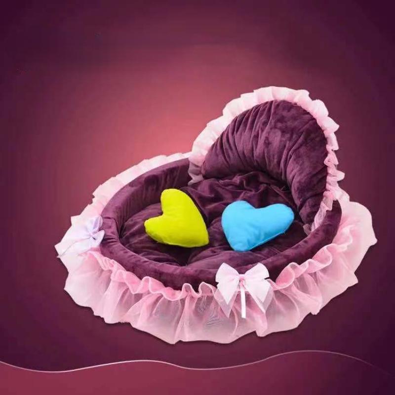 Creative Dog Kennel Pet Bowknot Lace Princess Bed Oval Princess Kennel Pet Dog Bed