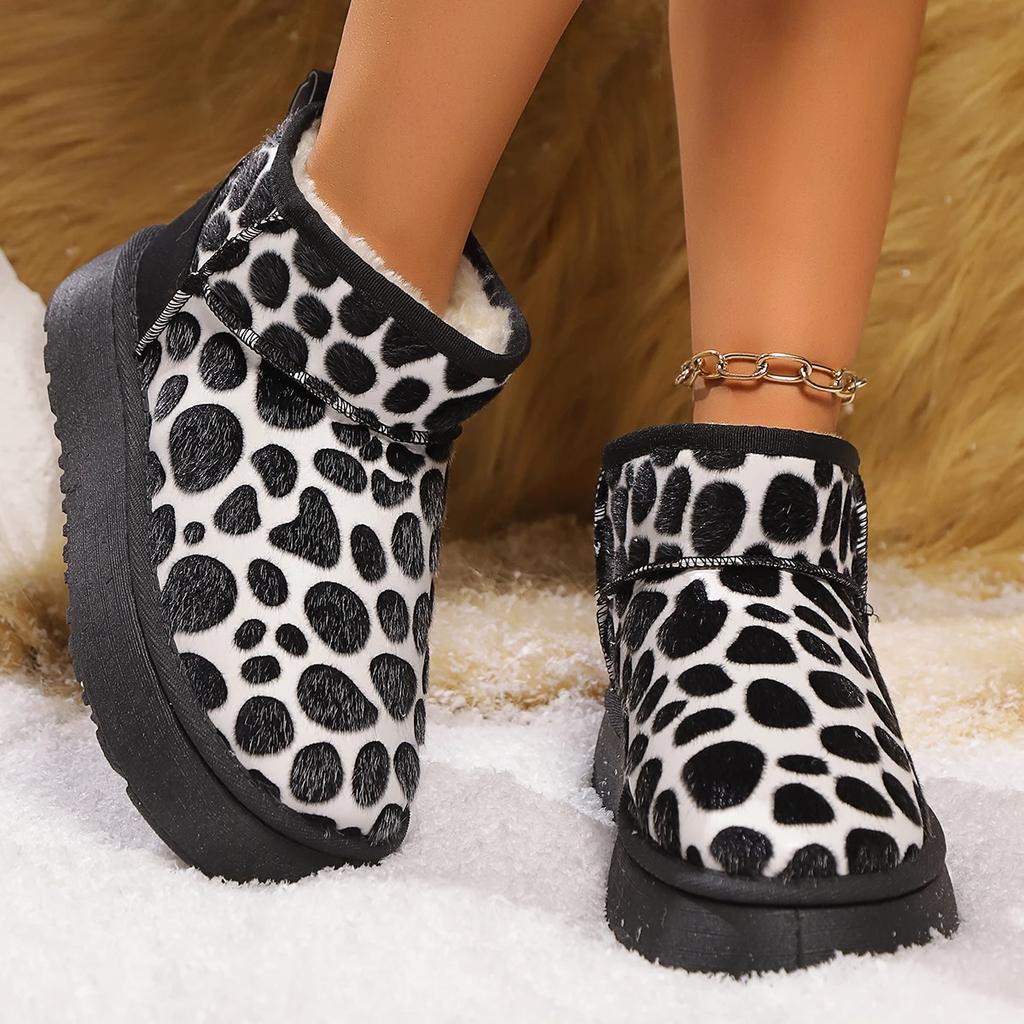 Cow Pattern Snow Boots, Short Thick Soles Anti-cold, Plus Velvet, Thickened Non-slip Women Shoes Comfortable Not Tiring for Feet