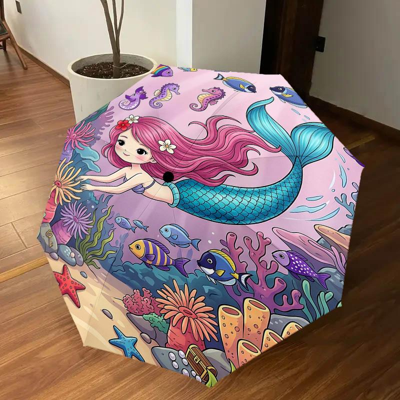 1PC mermaid ocean Umbrella-8-Rib Reinforced Portable Folding Travel Suitable for All Seasons Outdoor Daily Use-Z0493