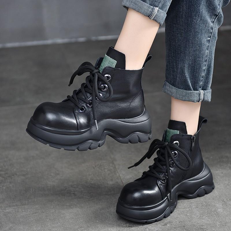 Johnature Ботинки martin на толстой подошве, женская обувь, винтажные короткие сапоги с круглым носком на молнии сбоку и шнуровкой