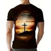 Мужская футболка с принтом в виде 3D-креста — повседневная футболка с коротким рукавом и круглым вырезом для летнего активного отдыха и необычной пижамы — слегка эластичная