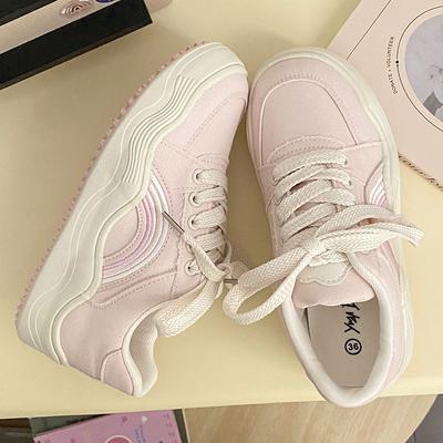 Розовые женские вулканизированные туфли, парусиновые кроссовки, женские туфли на плоской подошве со шнуровкой, женские спортивные кроссовки на платформе весна-осень 2024