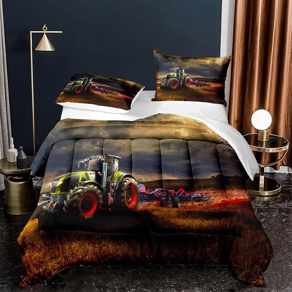 Комплект пододеяльника с мультяшными тракторами для мальчиков, Фермерский строительный пододеяльник, Детский комплект постельного белья с транспортными средствами, грузовиками, машинами для детей и подростков