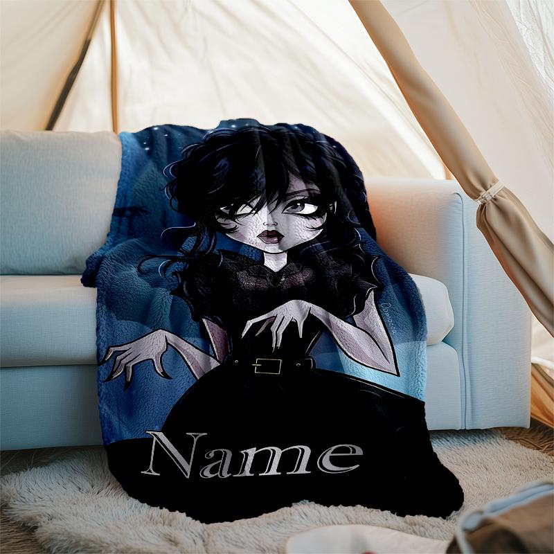 Personalized Custom Name Blanket - Wednesday Addams Print Design,Blanket for Sofa,Bed,Travel,Camping - Soft and Warm, Great Gift
