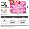 2D Pink Happy Birthday Backdrop, Glitter Heart & Balloon Photography Background