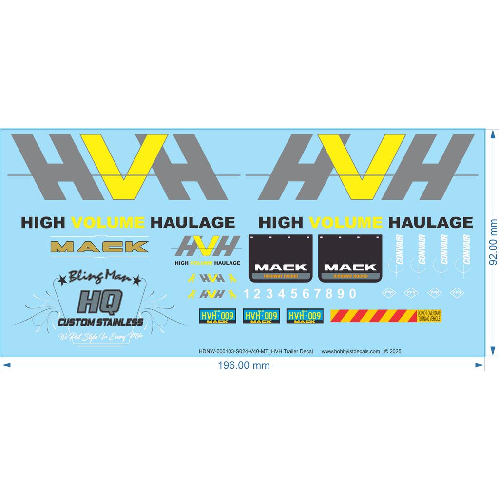 HVH Truck Decal - 1/24 - Water Decal