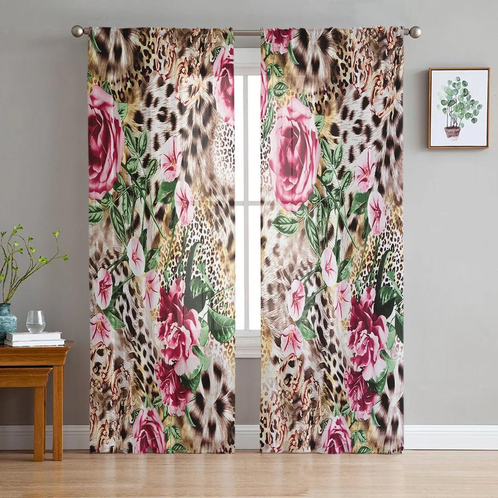 Leopard Animal Snowflake Winter Tulle Sheer Curtains for Living Room Decoration Window Curtain for Bedroom Voile Organza Drapes