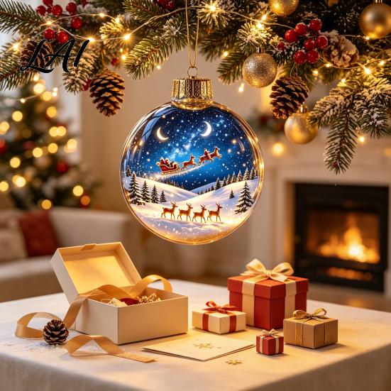 Warm Light Seasonal Ornaments Glowing Clear Christmas Ball Ornament Up Story Decoration with LED Decorative Garland Accents Light Mini Holiday Scene