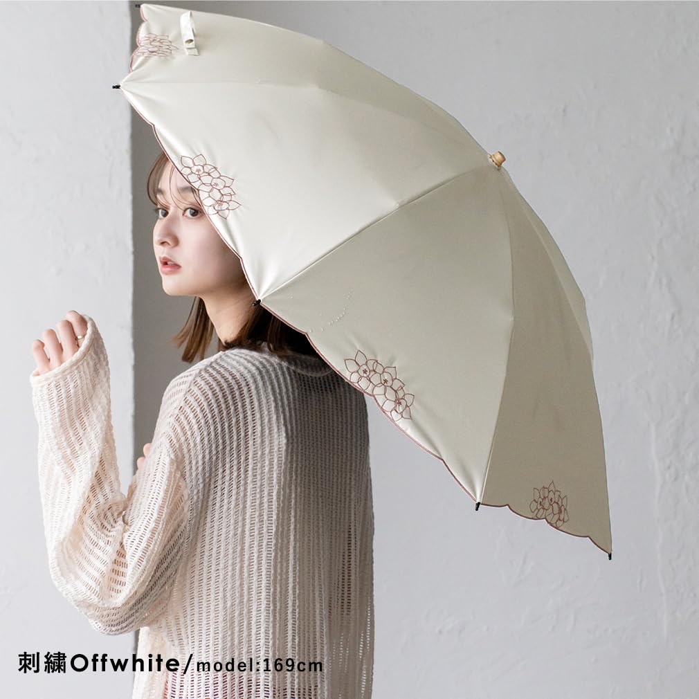 VITAFELICE Folding Umbrella both sunny and rainy Women's 2-Way Double-Tier (for days) pru-30177z (Off-White Embroidered)