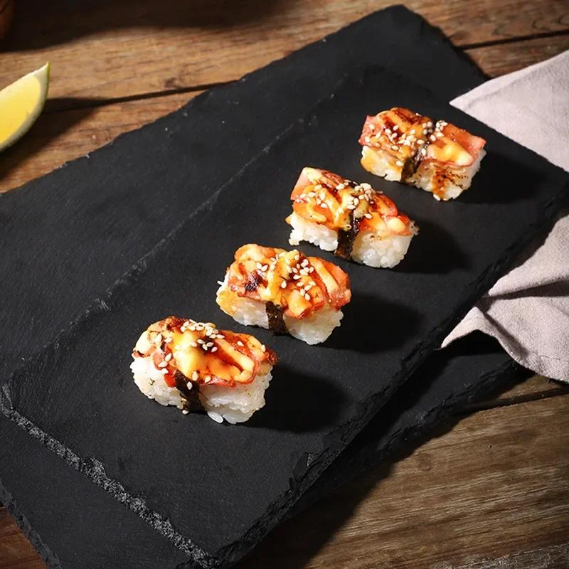 Новая черная сланцевая каменная обеденная тарелка из сланца Креативная японская суши-каменная тарелка Поднос для посуды Западная стейк-каменная тарелка Тарелка для стейка