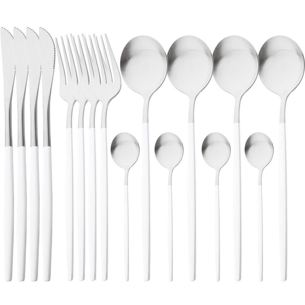 16 шт. матовый набор столовой посуды, серебряная посуда из нержавеющей стали, домашняя ложка, вилка, нож, столовое серебро, западные столовые приборы
