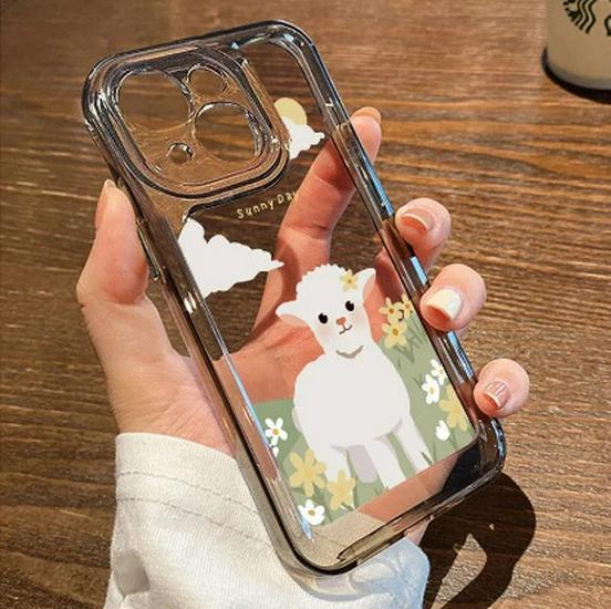 Мультяшный чехол «Маленький Овечка» из мягкого материала для Apple iPhone 11, 12, 14, 15, 16Pro, 17ProMax - Противоударный, Космическая Тема
