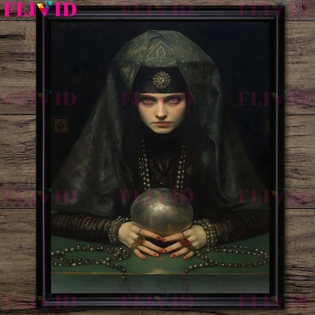 Красная жрица и магическая ведьма, душа, магия, поклонение, настенная живопись маслом, ужас, демон, готика, темное фэнтези, искусство