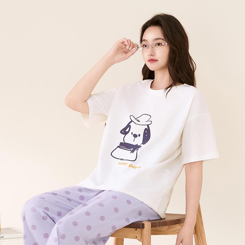Fentenggan 100% Pure Cotton Round Neck Pajama Set
