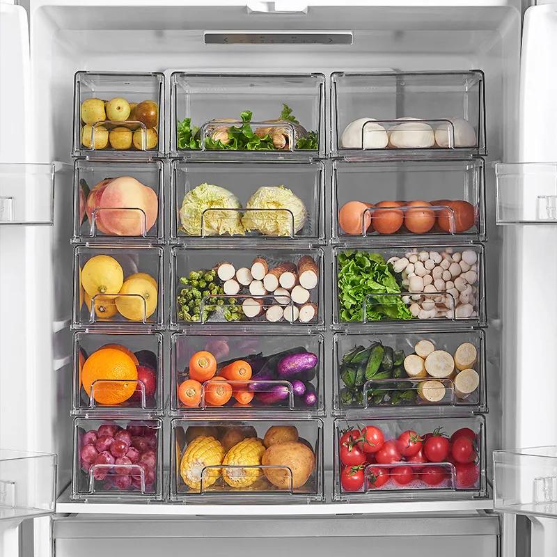 Kitchen Refrigerator Storage Box Fruit Vegatable Meat Fish Food Drawer Organizer Fresh-keeping Stackable Bin Stackable Container
