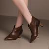 Женские туфли-лодочки Модная кожаная обувь Задняя молния Весна Осень Ботильоны до щиколотки Женский лоскутный дизайн Остроносые ботильоны WSH5043
