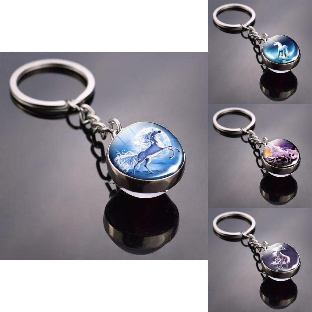 Ожерелье с подвеской-единорогом и круглым стеклянным шармом из цинкового сплава для элегантных украшений