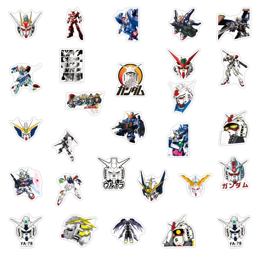Gundam Sticker Set 50 Pieces Robot Action Figure Robot Sticker Pack Suitable for Laptop Bicycle Helmet Etc.