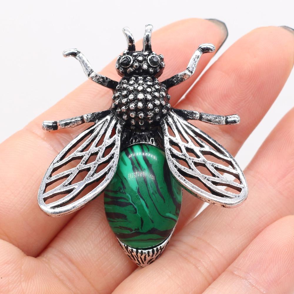 Women Brooch Natural Stone Bee-Shaped Pendant For Jewelry Making DIY Necklace Bracelet Clothes Shirts Accessory