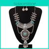 Ethnic Style Simulation Gemstone Decoration Women Necklace And Earring Set For Vintage Jewelry Lovers