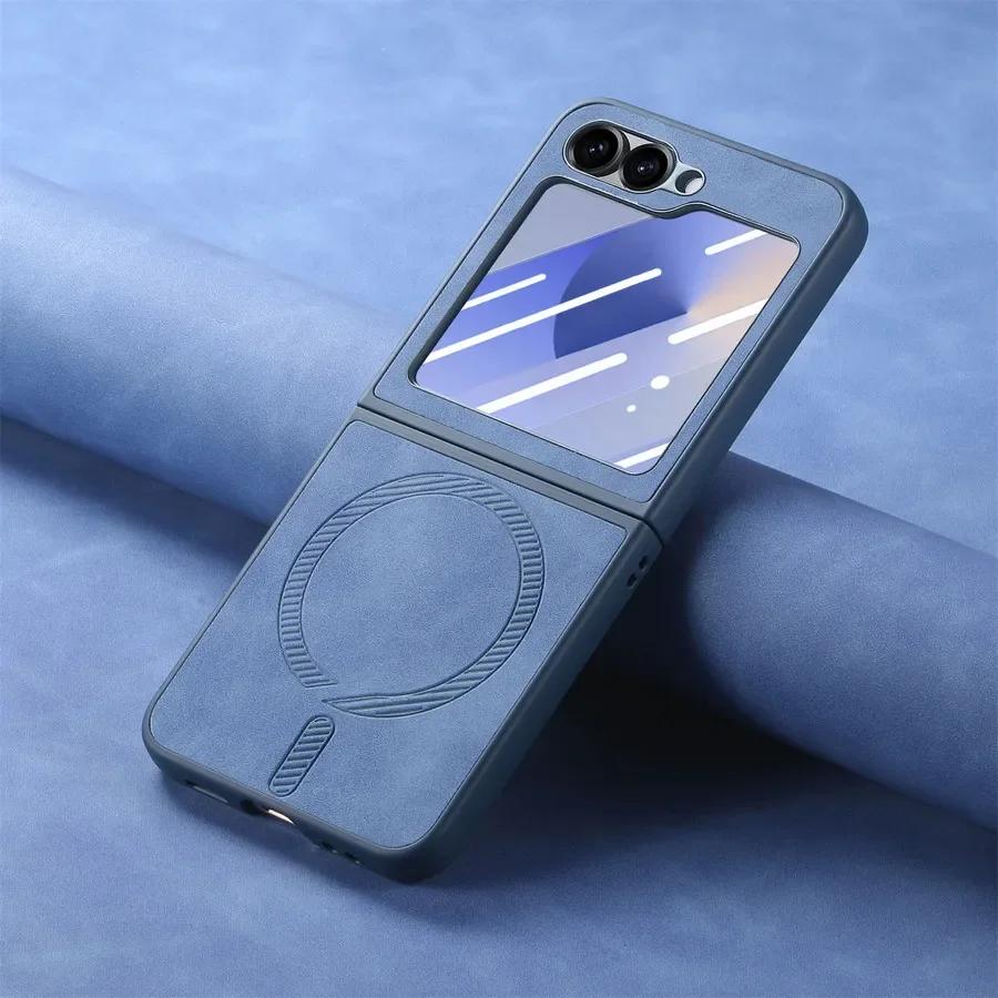 Чехол Magsafe для Samsung Galaxy Z Flip 6 5 4 Матовый кожаный чехол для телефона Samsung Z Flip4 Flip5 Flip6 Защитные чехлы с защитой экрана