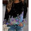 Spring 2024 European and N Women's Christmas Print Pattern Comfortable Casual Long-sleeved Round-neck T-shirt