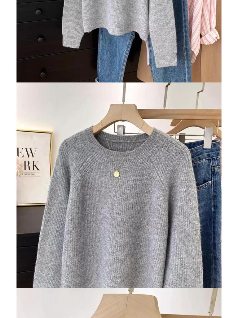 Женский трикотаж с рукавами реглан и круглым вырезом - Свитер для многослойности Осень/Зима 2025, Топ в ленивом стиле