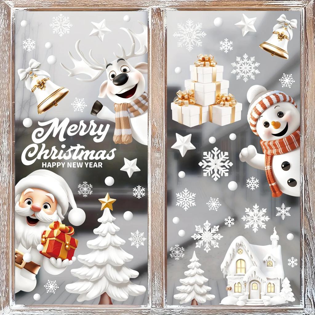 Christmas Double-sided Window Flower Stickers: 146 Pieces - Art Deco, PVC Material, Reusable, 10mm Thickness