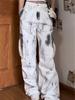 Белые винтажные джинсы-карго 90-х годов Tie Dye Y2k Женские шикарные широкие джинсовые брюки с высокой талией Женские карманы Harajuku Корейские модные мешковатые брюки 2024