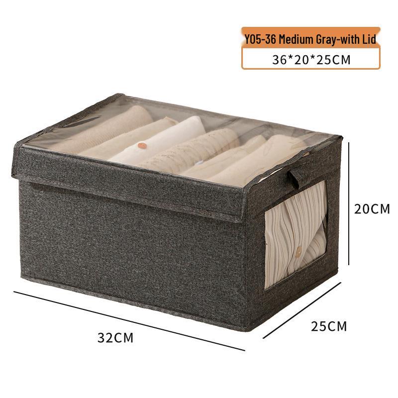 Большой складной контейнер для хранения из хлопка и льна с прозрачным окошком