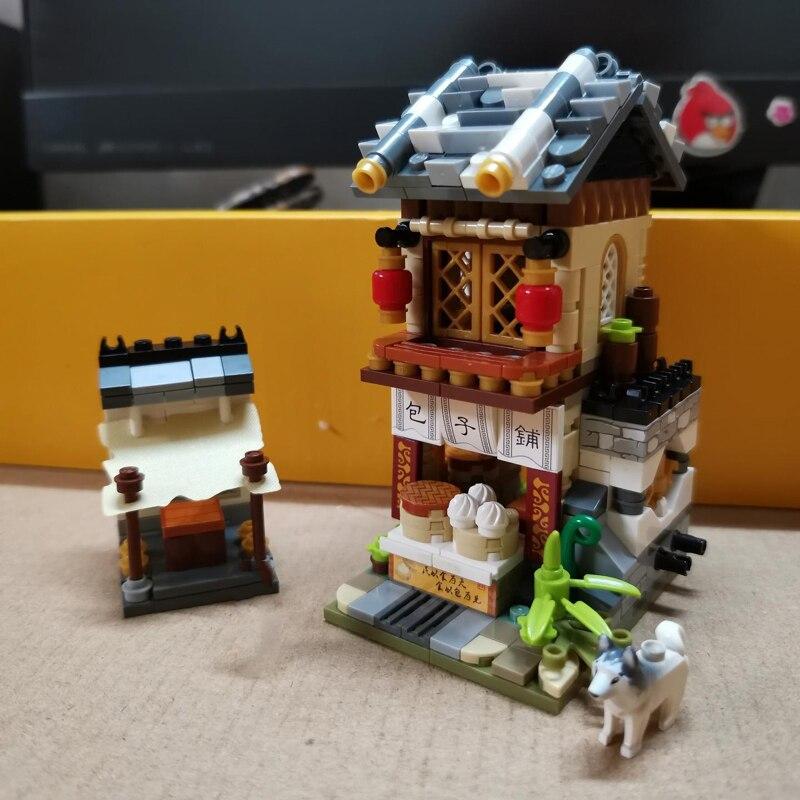 LOZ 1722, городская улица, Чайнатаун, продуктовый магазин, ресторан, архитектурная модель, мини-блоки, кирпичи, строительные игрушки без коробки