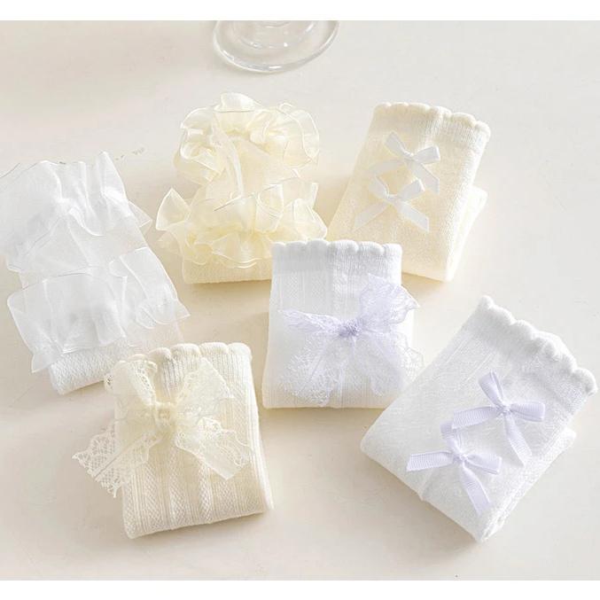 1 пара милых летних тонких носков для детей-девочек, белые, бежевые, с бантом и оборками, детские носки, милые сетчатые, полые, дышащие носки