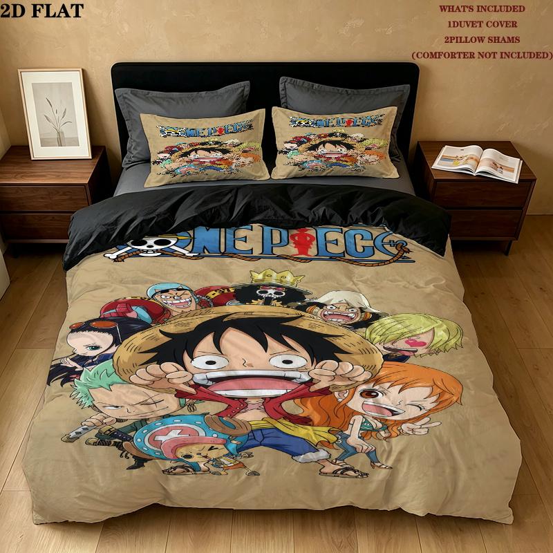 One Piece Monkey D Luffy Pattern Bedding Quilt Set Quilt Cover Pillowcase Home Birthday Gift(1 * duvet cover + 2 * pillowcase, without core)