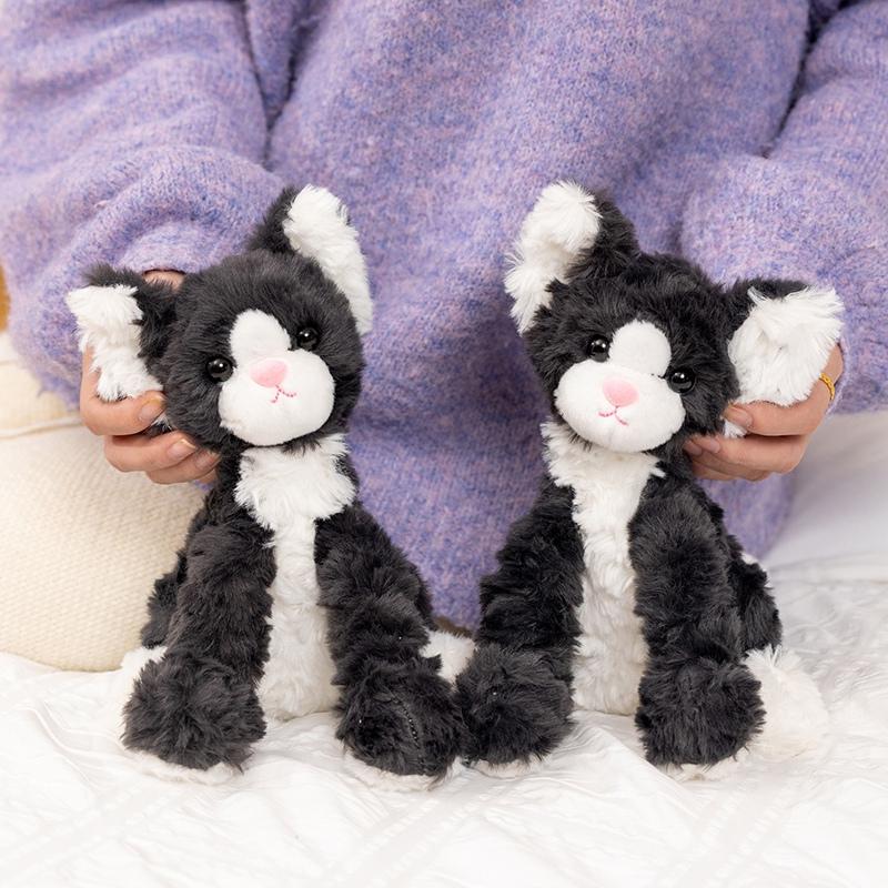 High Quality Simulationgerman Devon Rec Cat Plush Toy Lifelike Black And White Curly Hair Plush Puppy Kittens Plushie Gift