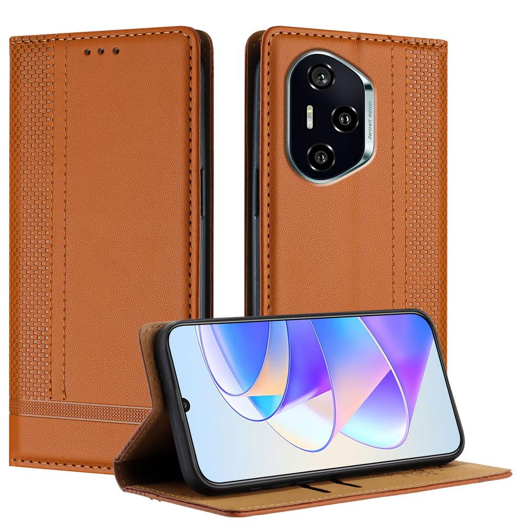 Для Honor 400 Чехол Кожаный Чехол-подставка с L-образным сетчатым узором и отделениями для карт