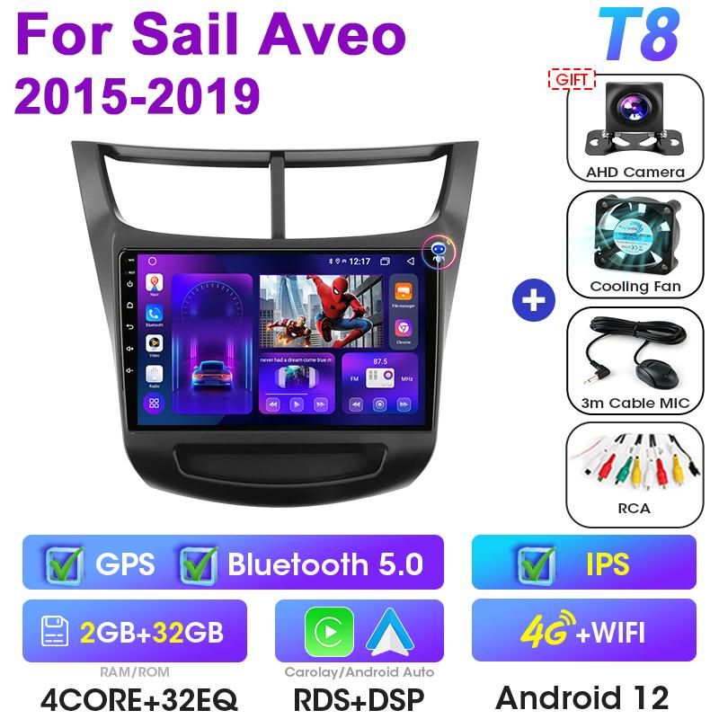 2 Din Android 12 автомобильное радио для Chevrolet Sail Aveo 2015 - 2019 мультимедийный видеоплеер GPS Carplay Авто Стерео RDS DVD головное устройство